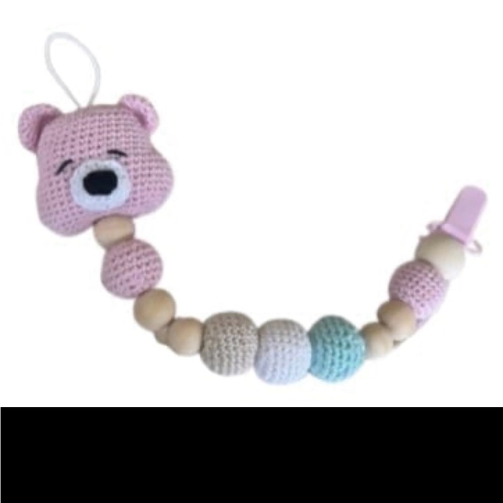 Pink Bear Baby Pacifier Holder/Stroller Toy